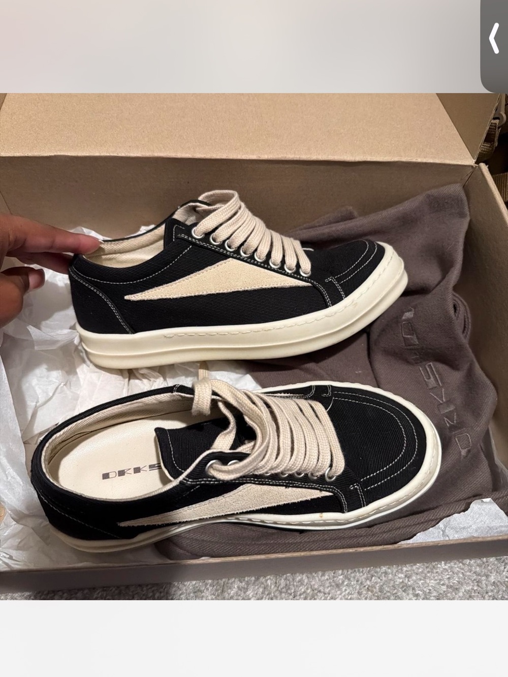 Rick Owens Black and Cream Low-Top Sneakers